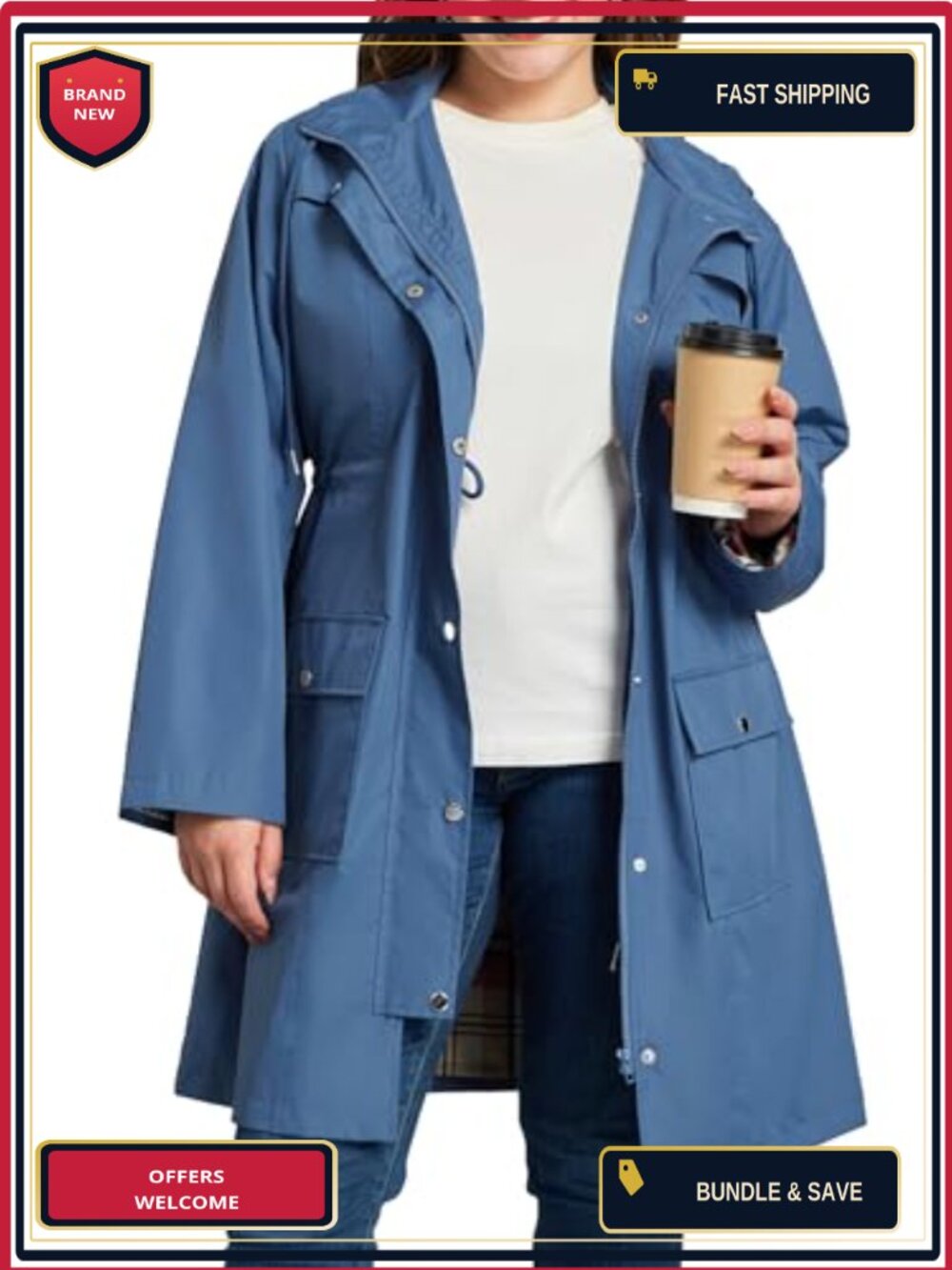 Waterproof Plus Size Rain Jacket Women Hooded Windbreaker Trench Coat with
